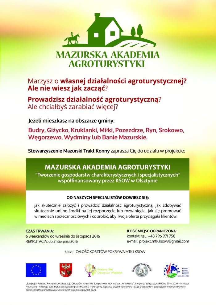 Plakat A3 Mazurska Akademia Agroturystyki